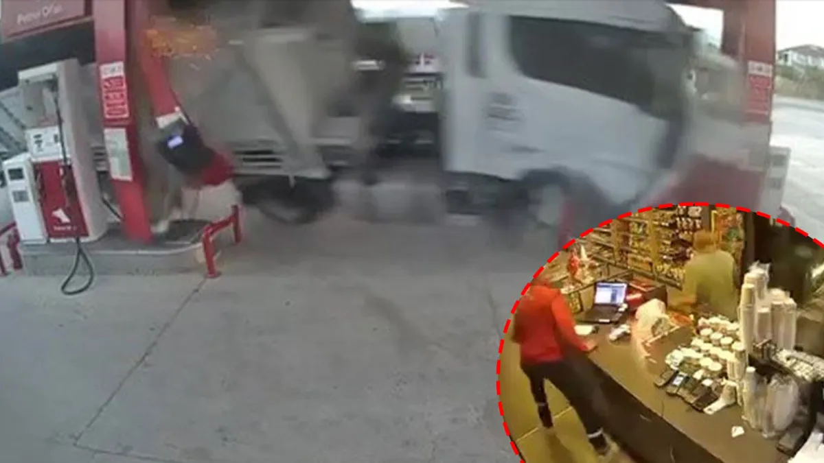 Bursa'daki feci kazada kömür yüklü TIR'ın akaryakıt istasyonuna girdiği anlar kamerada