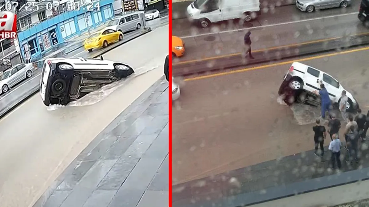 Ankara'da şiddetli sağanak hayatı felç etti: Yol çöktü araç çukura düştü!