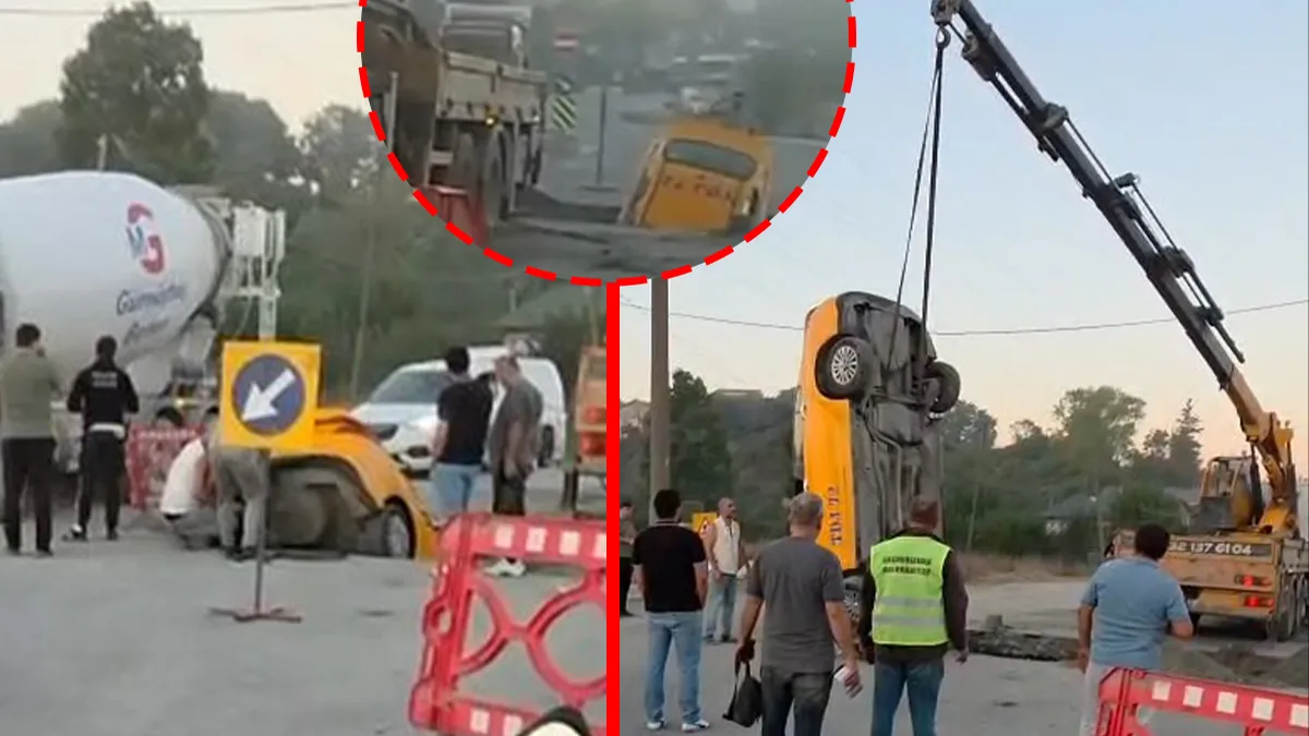 Arnavutköy’de korkunç kaza! Taksi İSKİ ekiplerinin açtığı çukura düştü: Sürücü tam 1,5 saat boyunca…